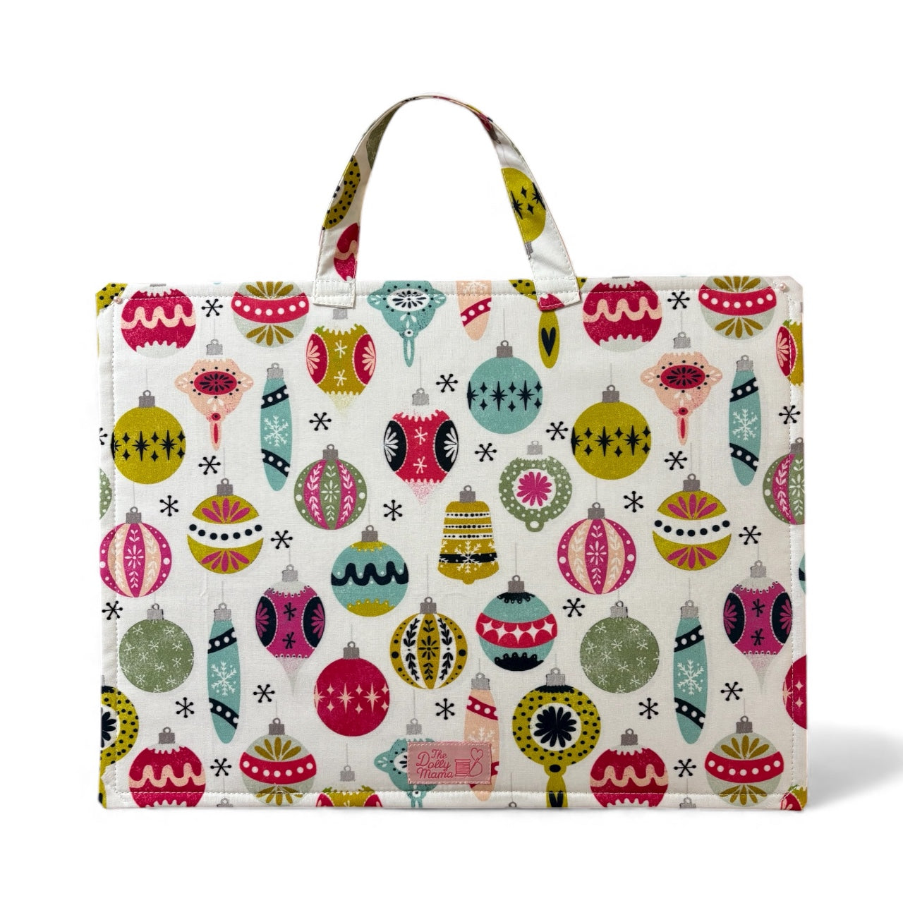 Large Project Bag w/Handle & Matching Fibers Bag - Retro Christmas Ornaments (red)