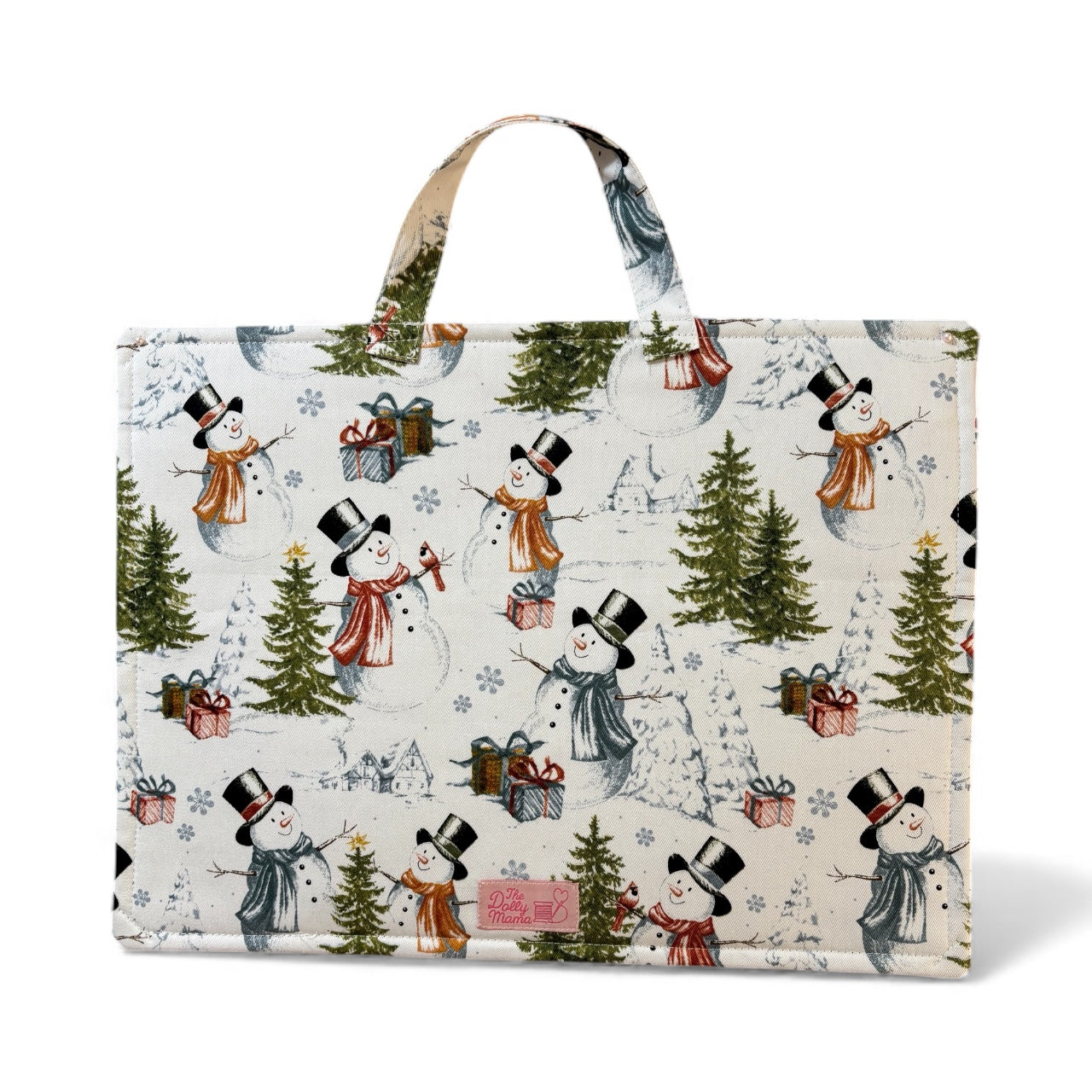 Large Project Bag w/Handle & Matching Fibers Bag - Cozy Snowmen (green)