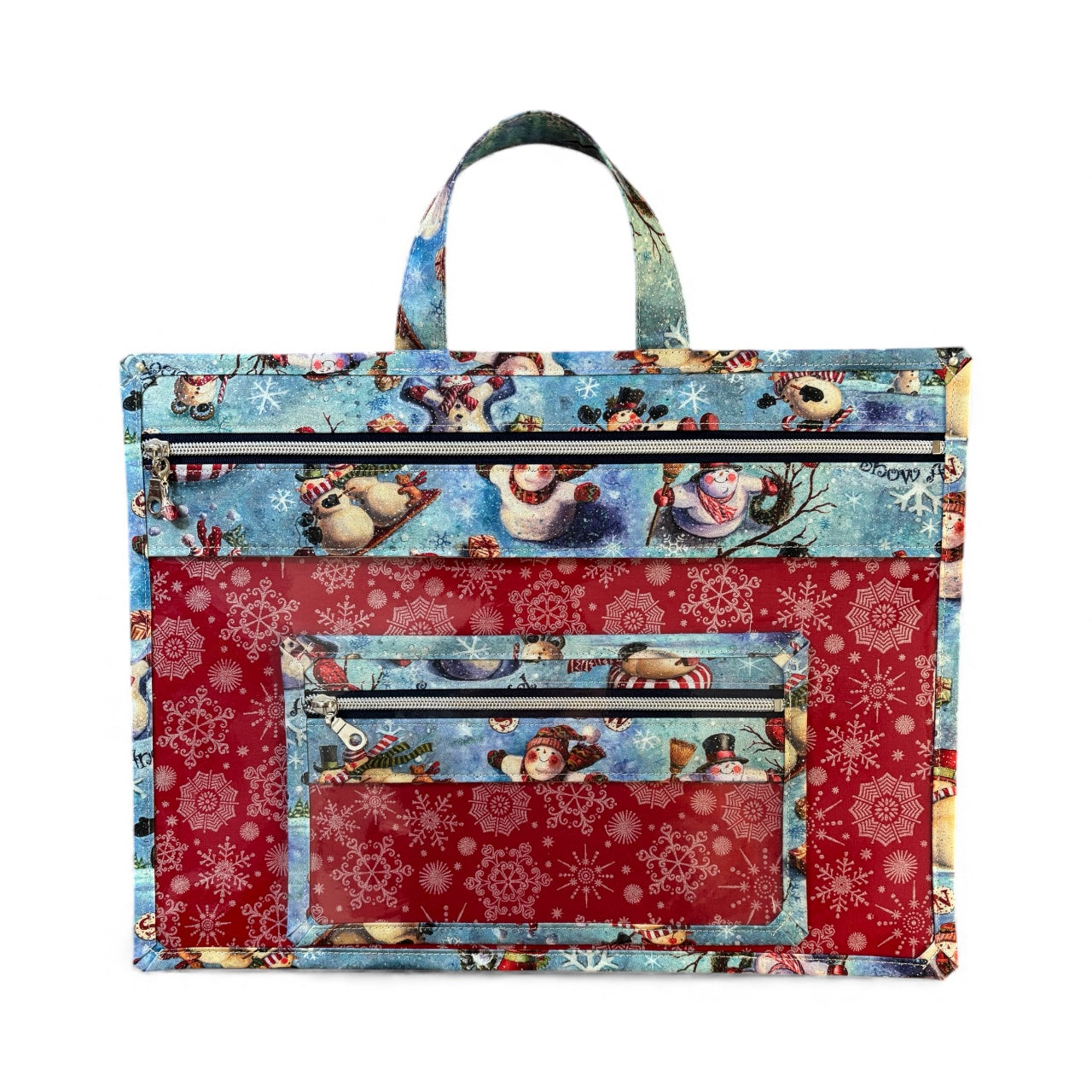 Large Project Bag w/Handle & Matching Fibers Bag - Looking Up Snowmen