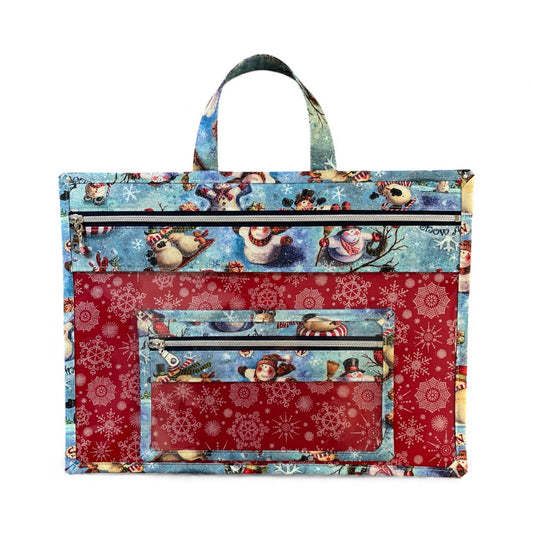 Large Project Bag w/Handle & Matching Fibers Bag - Looking Up Snowmen