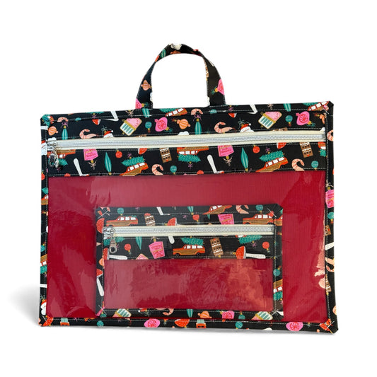 Large Project Bag w/Handle & Matching Fibers Bag - Dear Stella, Holly Jolly (black)