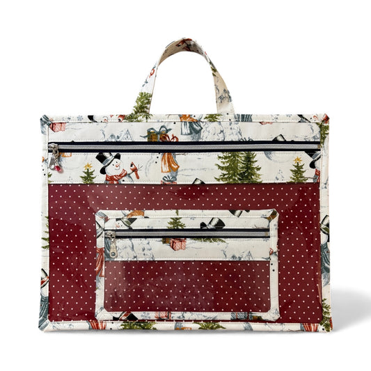 Large Project Bag w/Handle & Matching Fibers Bag - Cozy Snowmen (red)