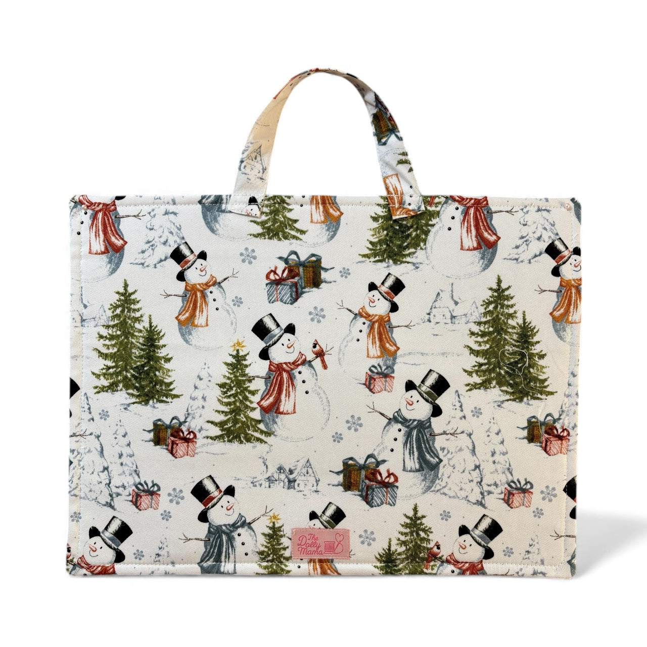 Large Project Bag w/Handle & Matching Fibers Bag - Cozy Snowmen (red)