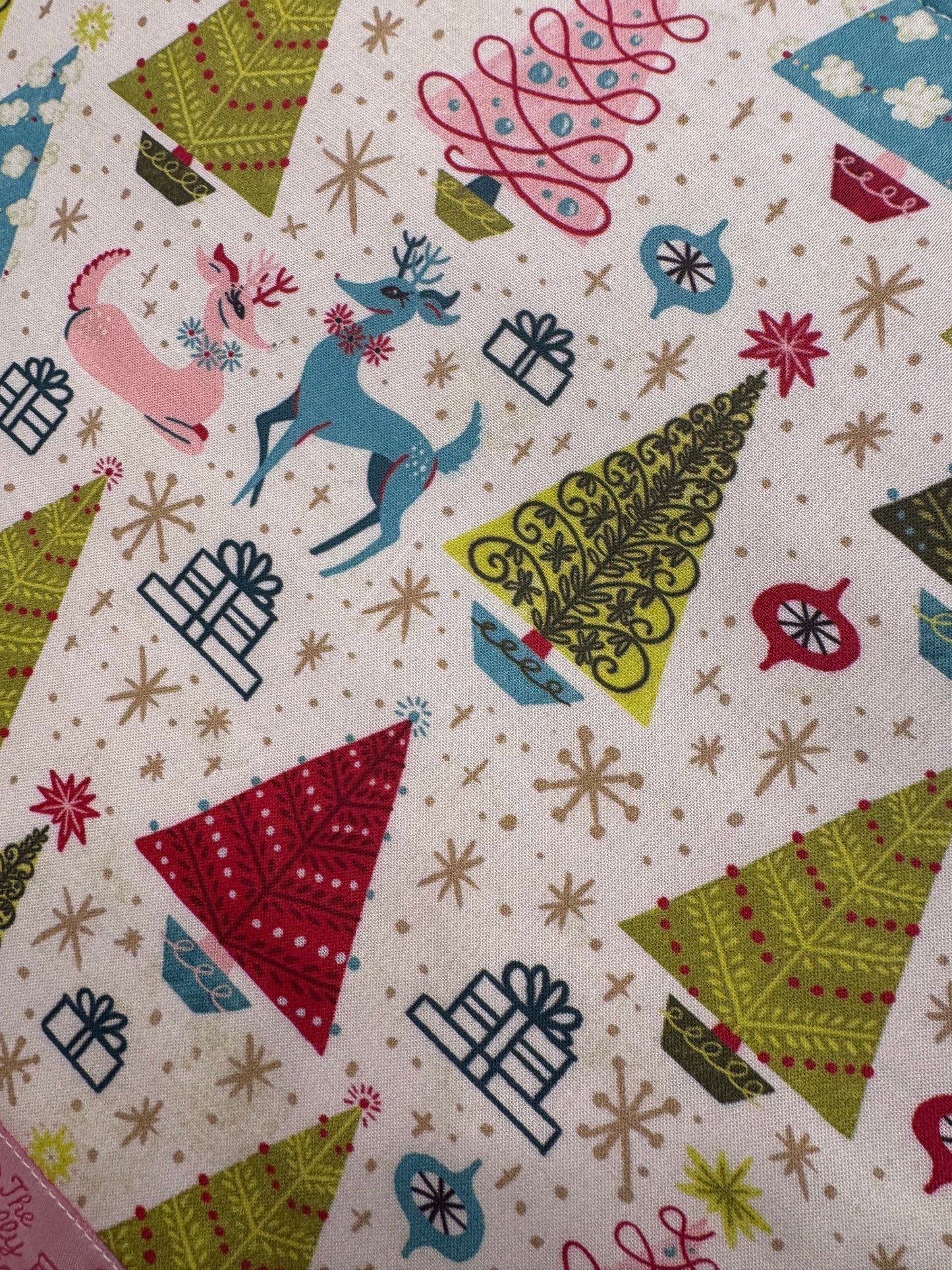 Large Project Bag w/Handle & Matching Fibers Bag - Retro Deer Christmas