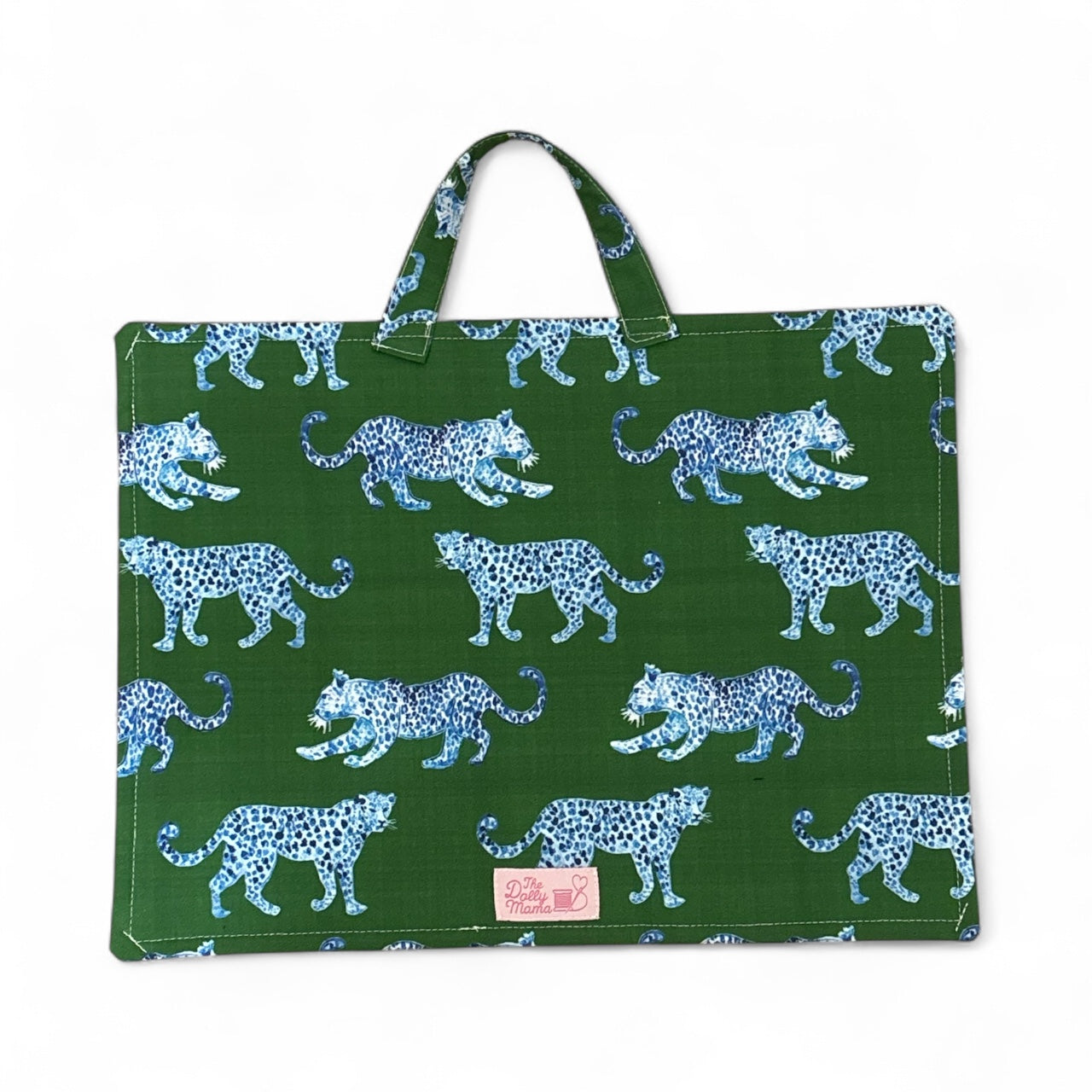 Large Project Bag w/Handles, Matching Fibers & Orts Bag - Leopard Parade Blue on Green