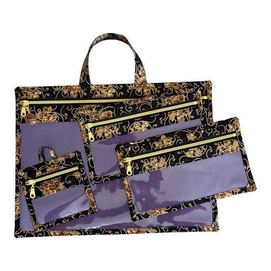 Large Project Bag Set: Ornate Golden Florals