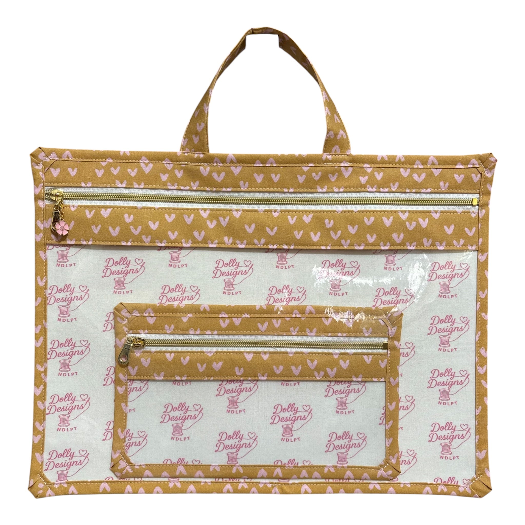 Large Project Bag: Dolly Designs Pink Hearts