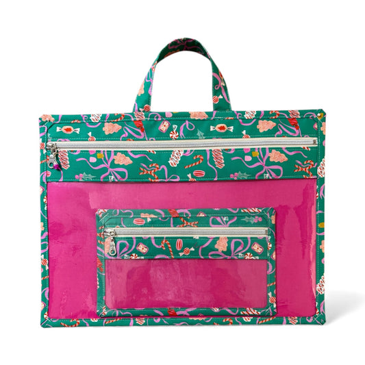 Large Project Bag w/Handle & Matching Fibers Bag - Dear Stella, Holly Jolly (green)