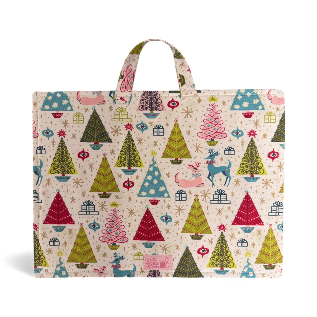 Large Project Bag w/Handle & Matching Fibers Bag - Retro Deer Christmas